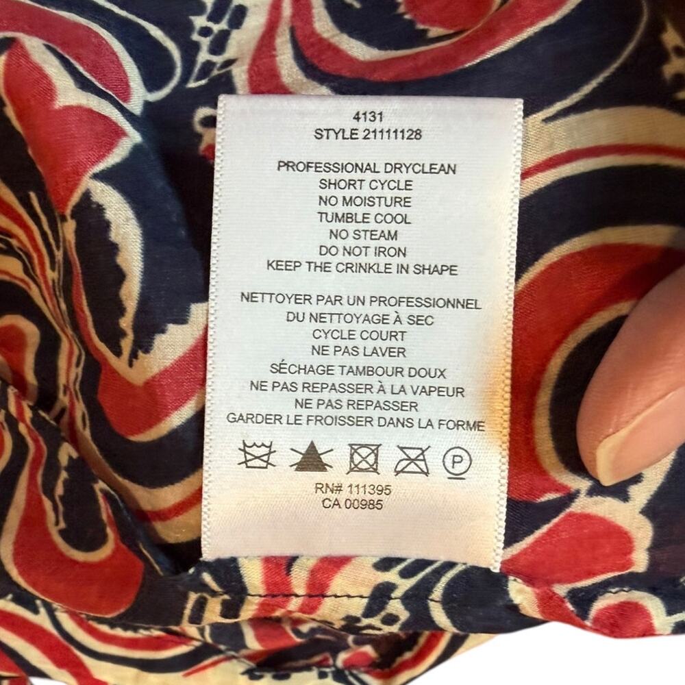TORY BURCH Women's Abstract Button Down Blouse Sz 14 Red Blue Cotton Silk Blend - Picture 9 of 9